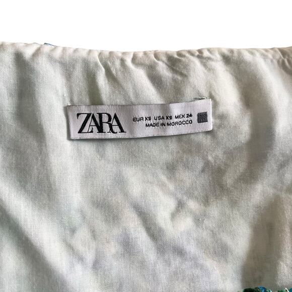 Zara Blue Floral Print Short Sleeve Smocked Square Neck Flare Mini Dress Size XS - Picture 8 of 11